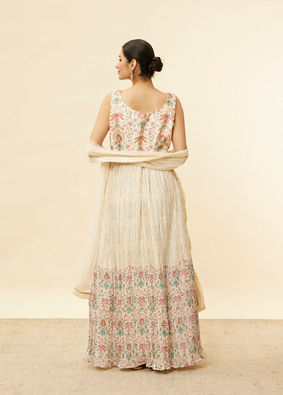 Soft Cream Floral Printed Sequined Dress image number 4